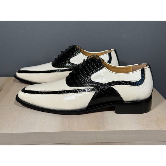 MEN'S WINTER WHITE + BLACK RETRO FASHION CROCO LOOK DRESS SHOES SIZE 8.5 - Picture 2 of 10